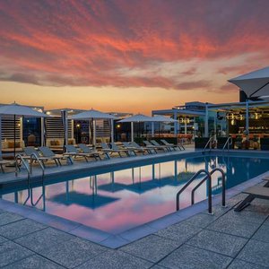 Deck 11 pool at sunset