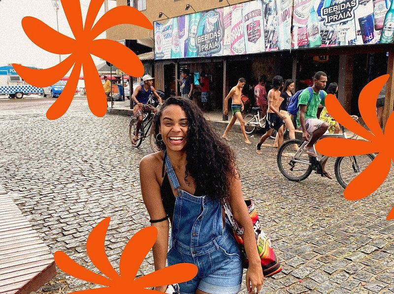 Image of Jo Franco in Rio de Janeiro with flower graphics layered atop