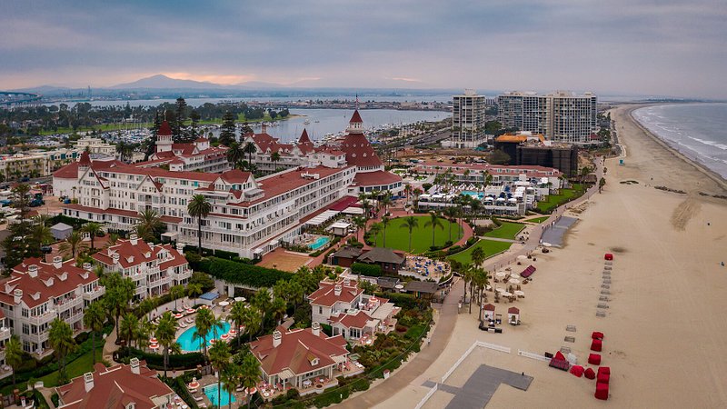 View of beach and Hotel del Coronado, Coronado, California 