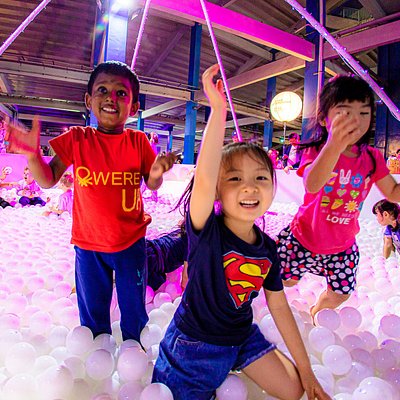 Kids playing in a ball pit at Star Island countdown