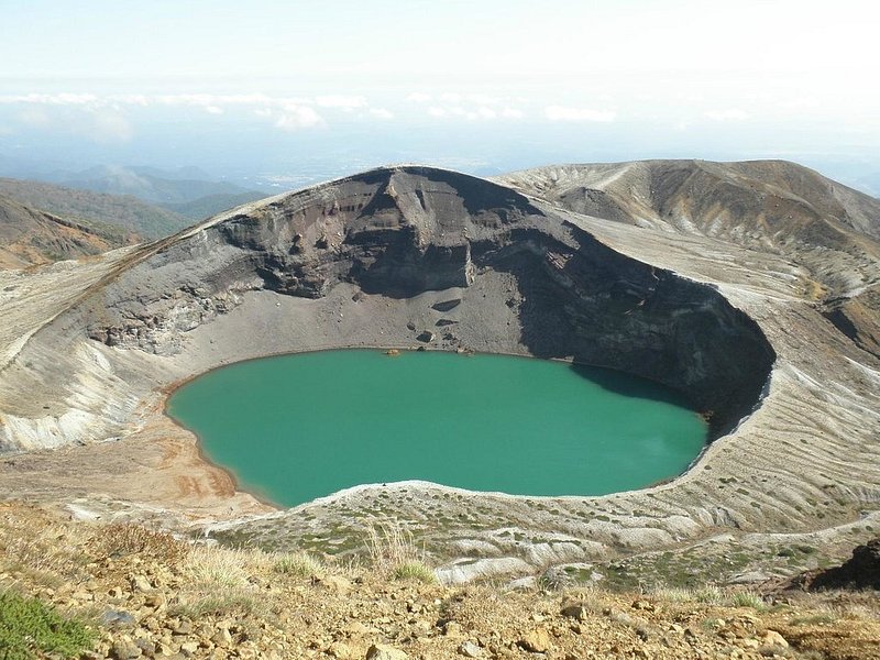 Aerial view of the 御釜 caldera