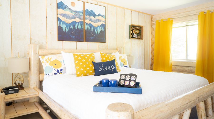 King standard room with mini-refrigerator, microwave and keurig coffee maker. 