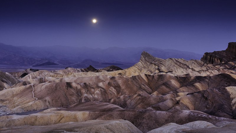 Moonrise over Zabriskie Point, Death Valley National Park, CA