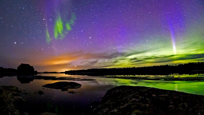 Auroras boreais no Parque Nacional dos Voyageurs, MN