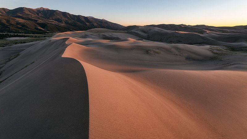 Sand dunes at sunset in the Great Sand Dunes National Park, CO