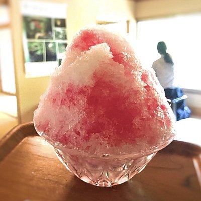 A bowl of pink shaved ice