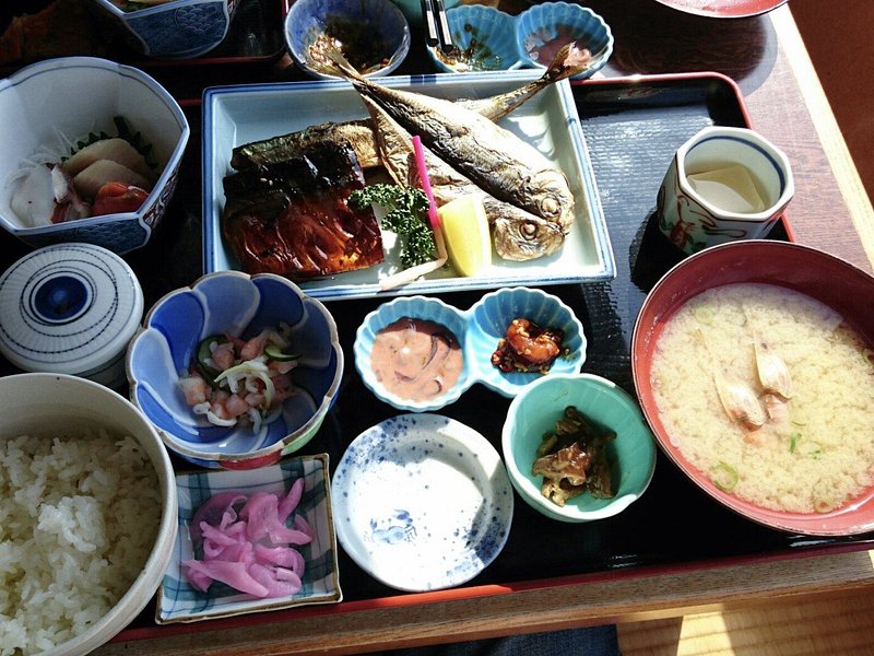 A tray of Japanese dishes