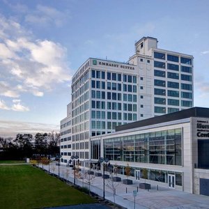 Embassy Suites by Hilton Rockford Riverfront in Rockford, image may contain: Office Building, City, Condo, Urban