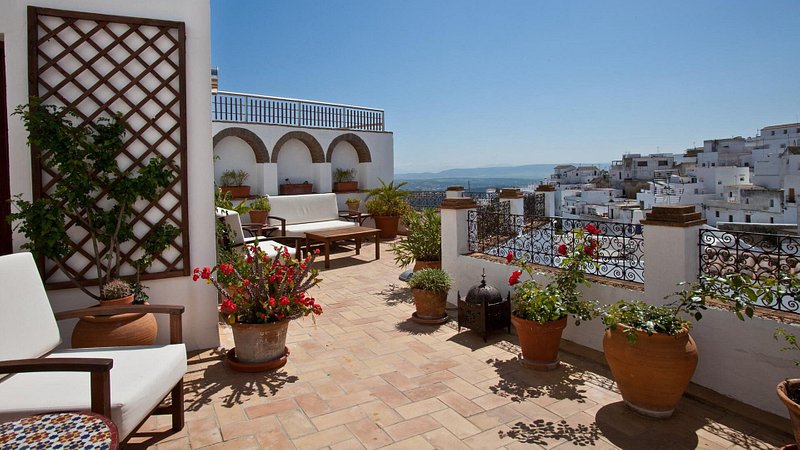 Terrace at Hotel la Casa del Califa in Vejer de la Frontera, Spain