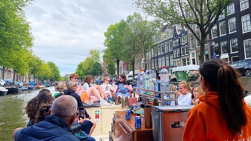 Passengers aoard Flagship Amsterdam’s "Lucky Stripper" tour boat