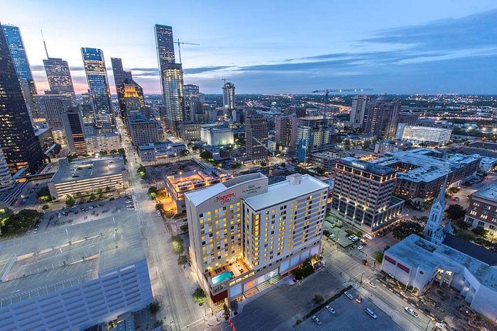 Aerial view of Minute Maid Park and downtown Houston Texas Stock