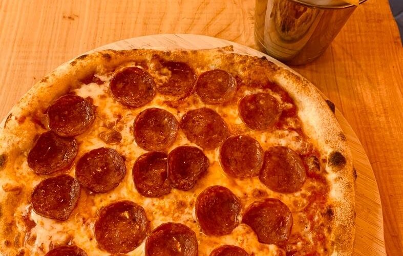 Pepperoni Pizza and Chips nicely placed on our new serving board!