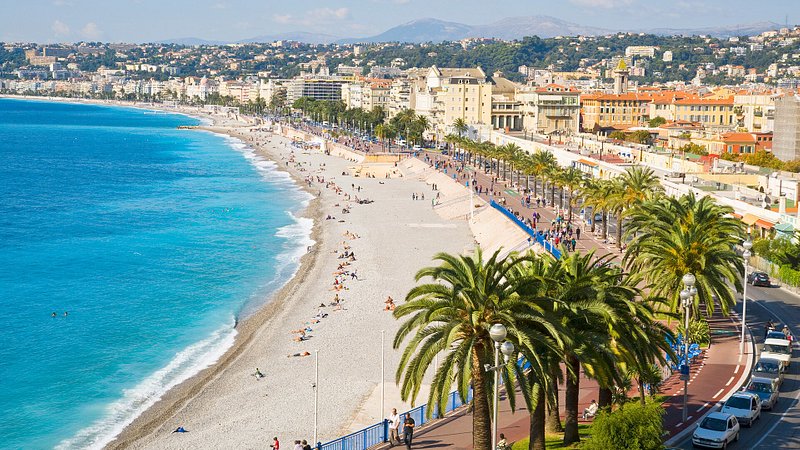 A promenade along the Mediterranean beach at Nice, France
