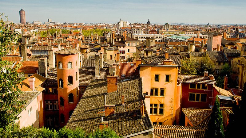 Aerial view of Old Lyon, France 