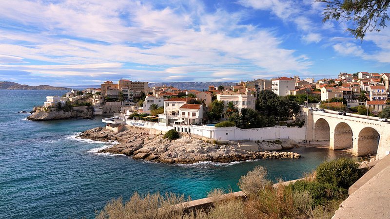 Aerial view of Marseille city coast, France