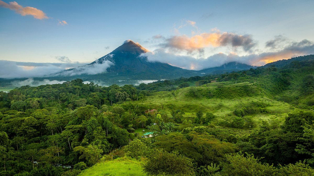 Scenic view of Arenal Volcano in central Costa Rica at sunrise