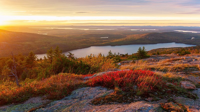 Sunset on top of Cadillac Mountain, Acadia National Park, Maine