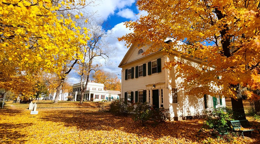 The Old Parsonage. Built in 1830, on the right, and the Main House, built in 1848, in the background. Who doesn't love Fall colors in Vermont?