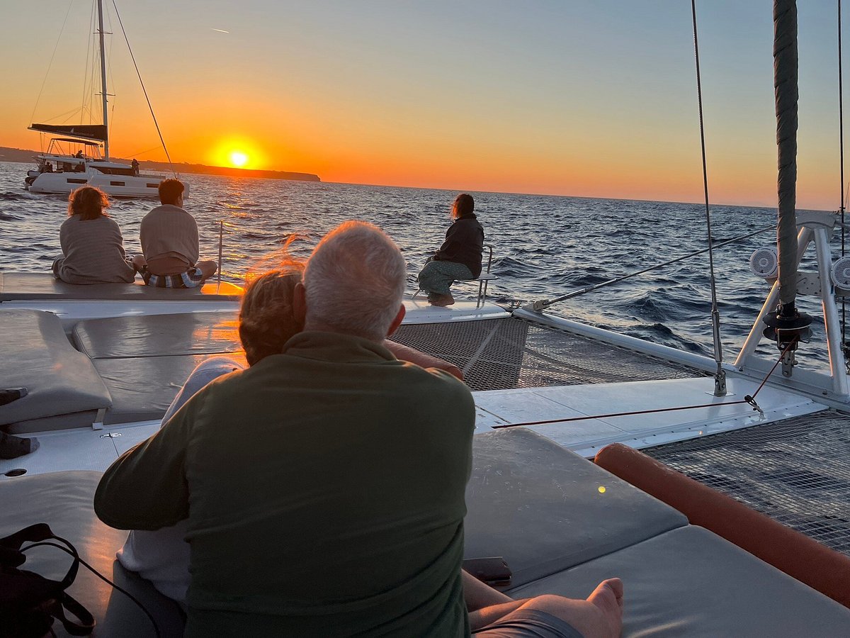 sunset sailing catamaran cruise in santorini with bbq and drinks