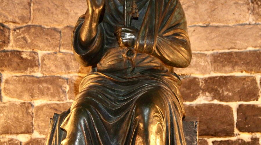 Bronze statue of St Peter, holding the keys of the kingdom of heaven,  given to him by Jesus.