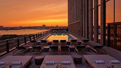 Pool at Equinox Hotel New York at sunset
