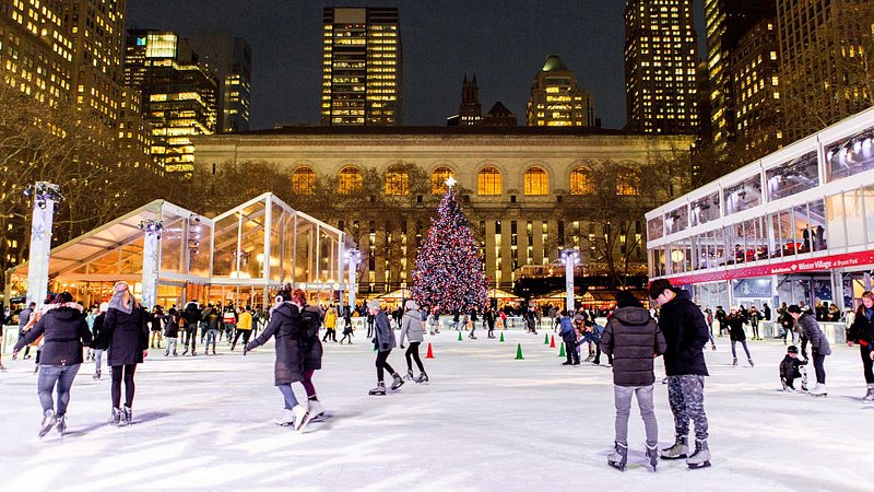 Holiday ice skating in New York's Bryant Park