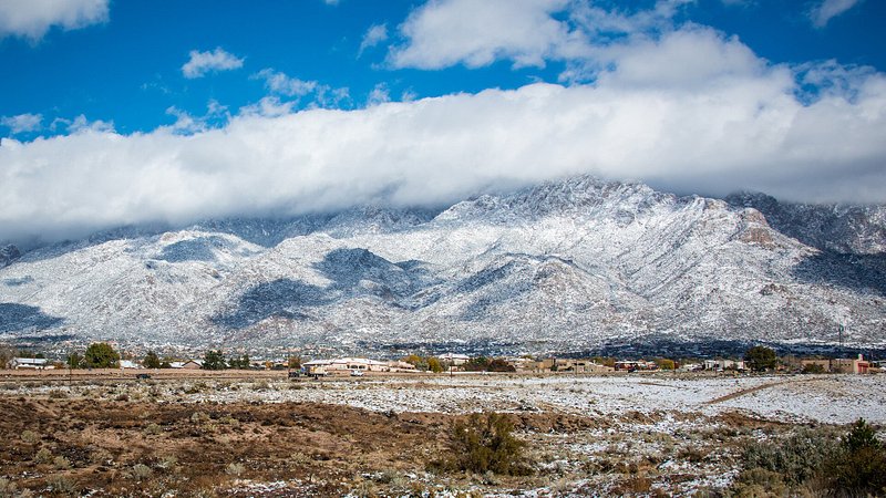 Sandia Peak covered in snow, in Albquerque, New Mexico 