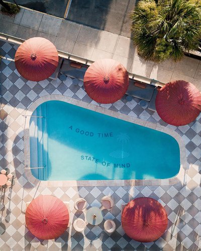 Overhead view of swimming pool at The Ryder Hotel