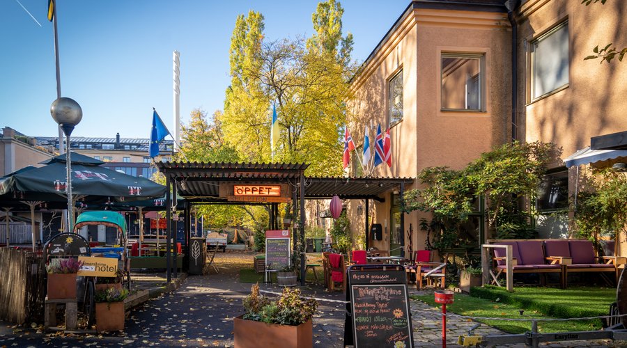 Our outdoor area and entrance to our hotel.