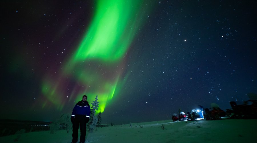 Saariselka is a great place to stay to see the northern lights. The apartments are close to the "northern lights village", through whom I chartered a snowmobile Aurora hunting adventure, where this photo was taken. Would recommend, both the tour, and the apartments.