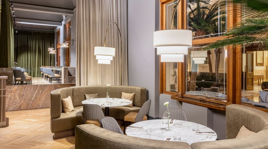 The 1890 Restaurant is a modern space with a variety of seating options and intimate corners. 
