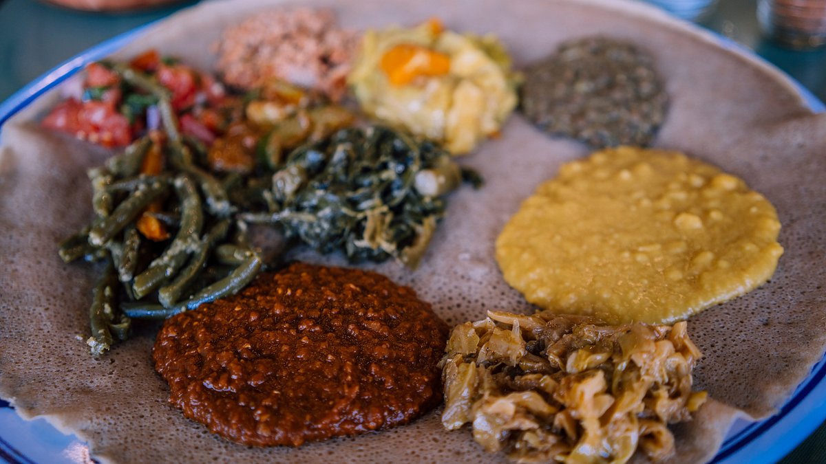 The veggie platter served at Rahel Ethiopian Vegan Cuisine