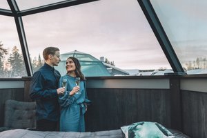 Arctic SnowHotel & Glass Igloos in Sinetta, image may contain: Coat, Yacht, Person, Woman
