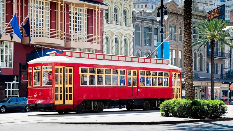New Orleans streetcar traveling down Canal Street 