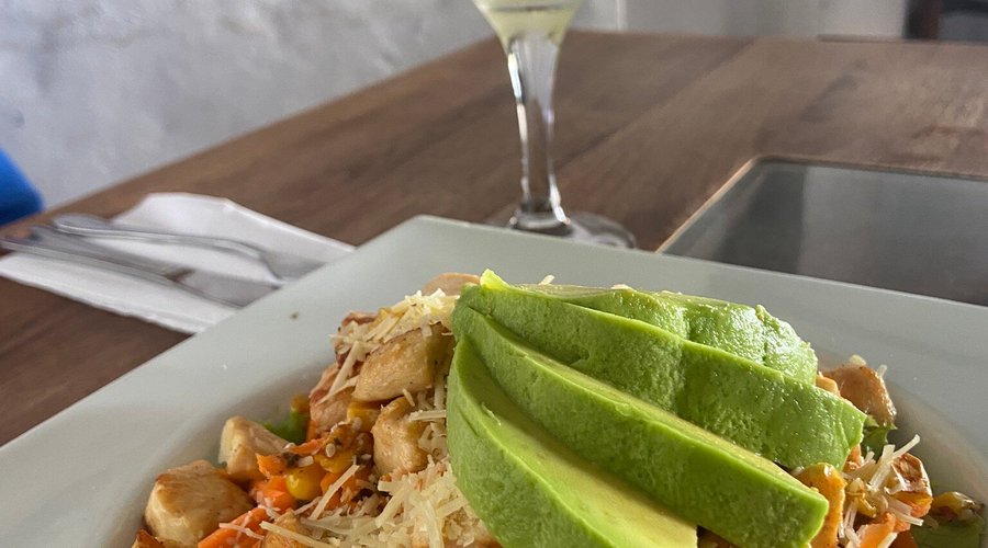 Chicken salad, fresh lemon and ginger juice.