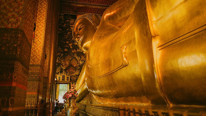 Big reclining Buddha of Wat Pho in Bangkok, Thailand