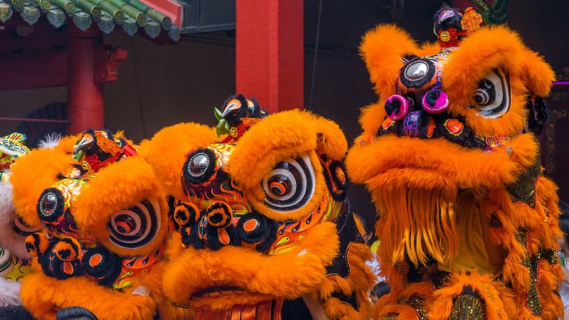 Lion dance performance during Chinese New Year in Kuala Lumpur, Malaysia