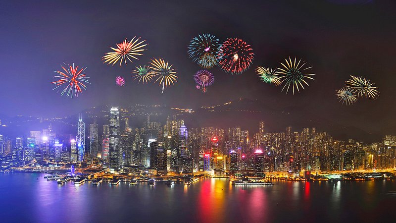 Fireworks at Victoria Harbour in Hong Kong