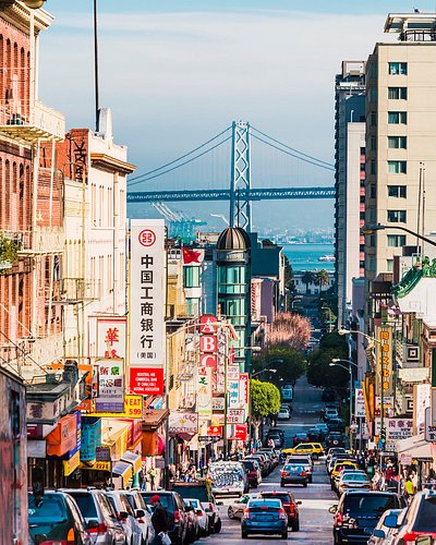 View of Bay Bridge in Chinatown, San Francisco 
