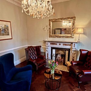 Maples House Hotel in Dublin, image may contain: Dining Table, Table, Dining Room, Plant