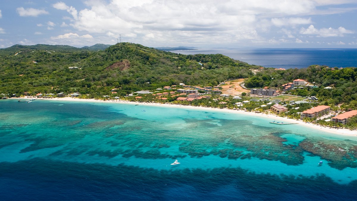 Aerial view of West Bay Beach, Roatan, Honduras