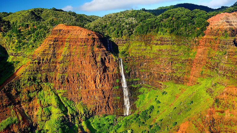 Waterfall at Waimea Canyon in Kauai, Hawaii 