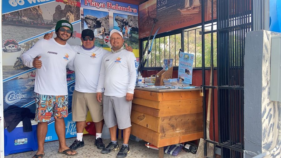 "Meet the friendly trio of tour guides from our tourism company based in Cabo San Lucas Marina. With smiling faces and a professional demeanor, this team showcases their dedication and reliability to ensure every guest has a memorable and enjoyable experience. As leaders in the local tourism industry, you can trust that your experience will be top-notch with their personalized attention and wealth of knowledge.