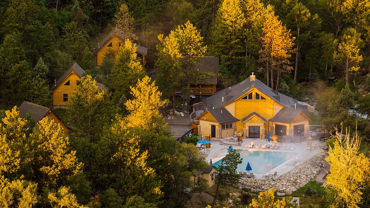 Chalet and pool at Mount Princeton Hot Springs Resort in Colorado 
