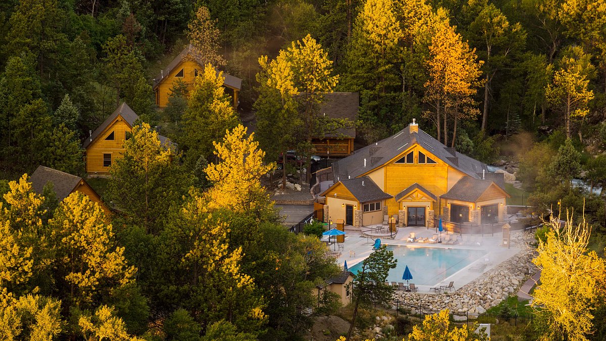 Chalet and pool at Mount Princeton Hot Springs Resort in Colorado