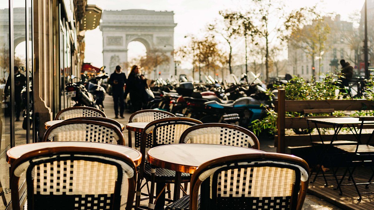 Cafe seating along the Champs Elysees  in Paris