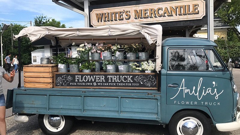 Flower truck at White’s Mercantile 