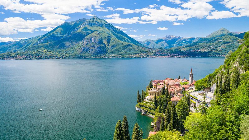 Aerial view of Varenna, Lake Como, Italy 
