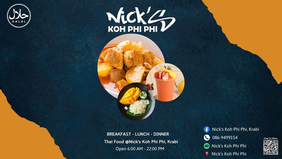 Nick's Koh Phi Phi, Ao Nang, Krabi, THAILAND
Open 06:00 - 23:00
Open Everyday! 