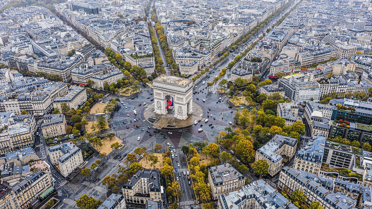 Aerial view of the Arc de Triomphe in Paris 